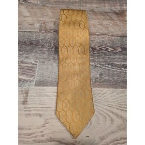 Ermenegildo Zegna 100 %Silk  Tie Gold Geometric Oval Pattern Made In Italy